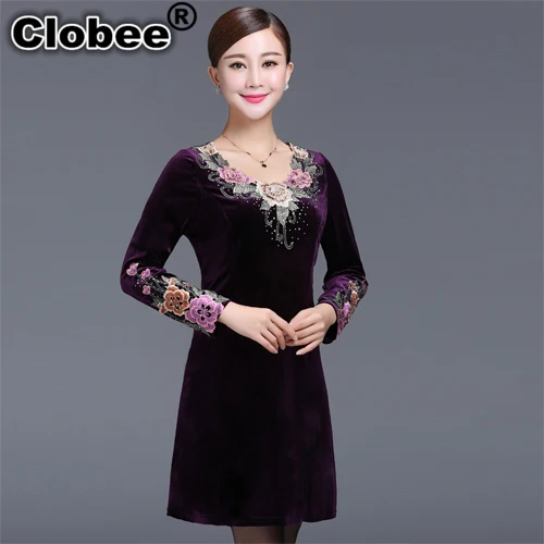 2019 новые осенние женские золотые бархатное платье с цветочной вышивкой для