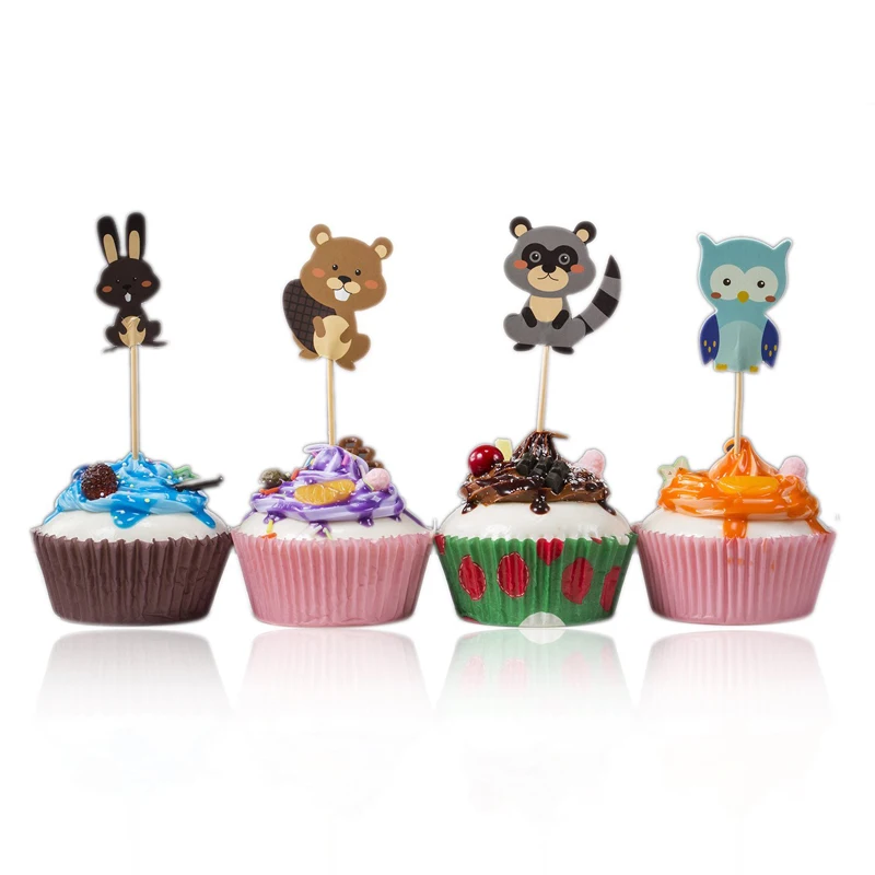 24 шт. сафари в джунглях капкейк вставка карточка животные торт топперы Детские