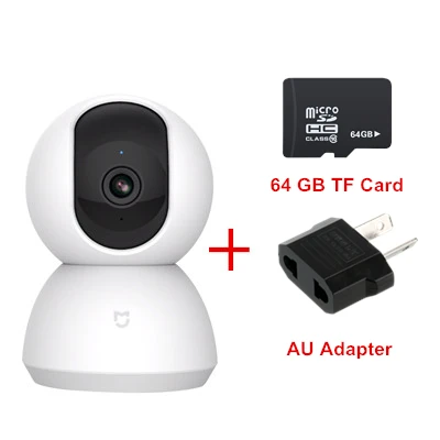 AU Adapter And 64GB Оригинальная Xiaomi mi jia умная домашняя камера безопасности 1080P HD 360 градусов камера ночного видения IP камера Wi-Fi для управления приложением mi Home - Цвет: AU Adapter And 64GB