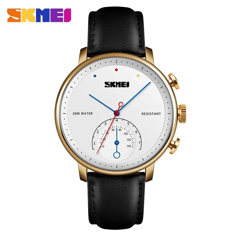 Gold black Watch SKMEI повседневные деловые кварцевые мужские часы с кожаным ремешком простые модные водонепроницаемые часы чехол из сплава наручные часы Relogio Masculino1399 - Цвет: Gold black Watch