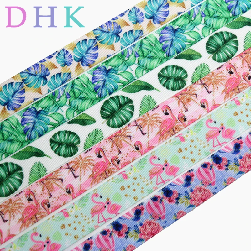 

DHK 7/8 ''10 ярдов тропический лист шар в виде фламинго Печатный grosgrain ленточный аксессуар бант для волос украшение головной убор оптовая продаж...
