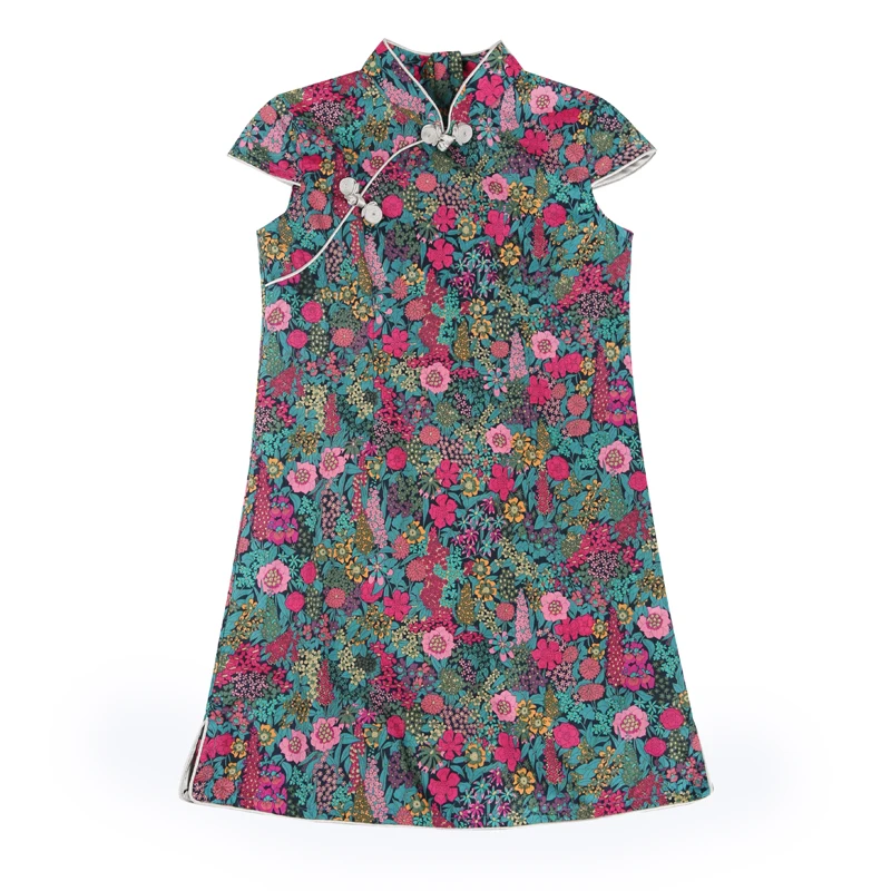 Chouchouchic Summer Children Clothing Girls Dress Party wear Cotton short sleeve Chinese style Qipao Red blue flowers | Детская одежда