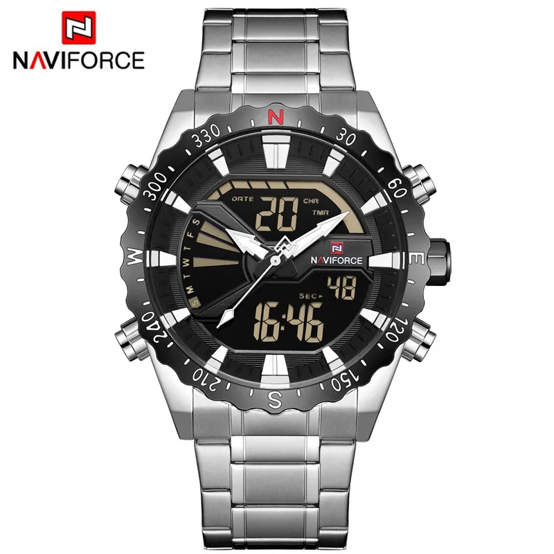 NA913604 without box Мужские часы NAVIFORCE, мужские военные спортивные часы, светодиодный Аналоговый Цифровой наручные часы, модные мужские кварцевые часы из нержавеющей стали 9136 - Цвет: NA913604 without box