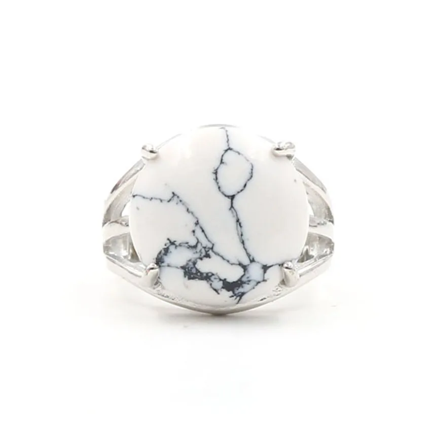 

YJXP Ethnic Silver Plated Round Adjustable Finger Rings For Party Gift White Turquoises Stone Jewelry