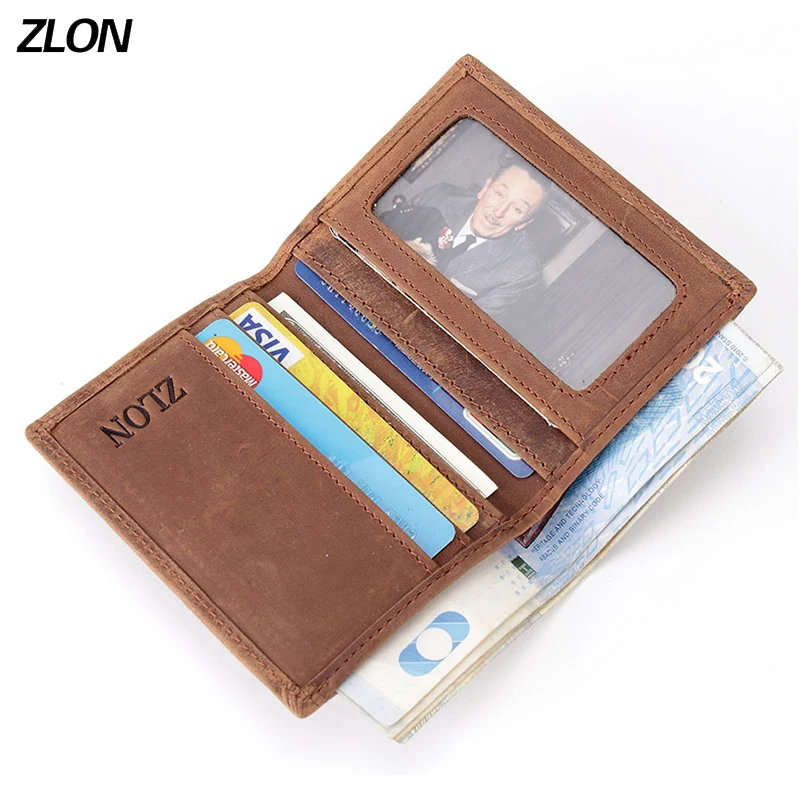 

ZLON RFID Protection Men's Crazy Horse Leather Slim Wallet Business Casual Credit Card ID Holder Money Card Holder K100