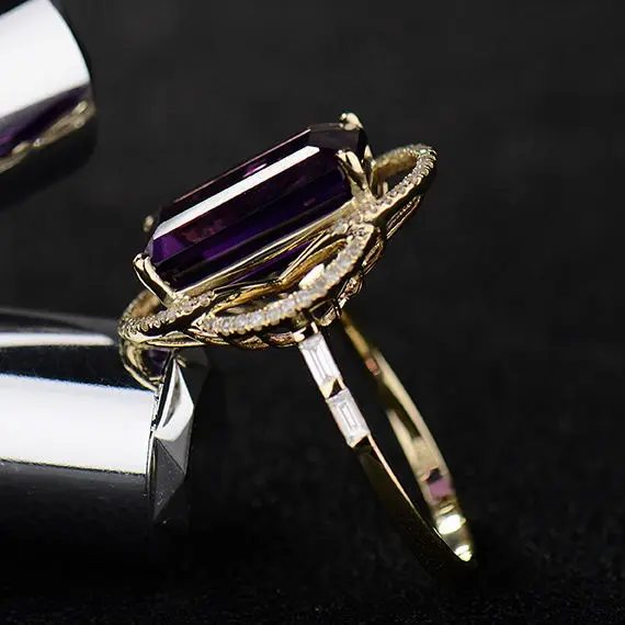 LOVERJEWELRY лидер продаж Винтажное кольцо с изумрудной огранкой 10x14 мм из желтого