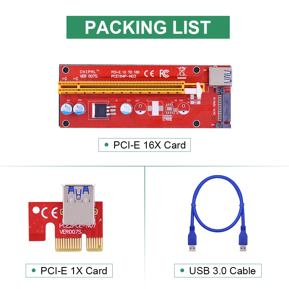 CHIPAL 100 шт. Стандартный VER007S 0 6 M PCI E 1X до 16X Райзер карта расширения + USB 3 кабель/15Pin SATA