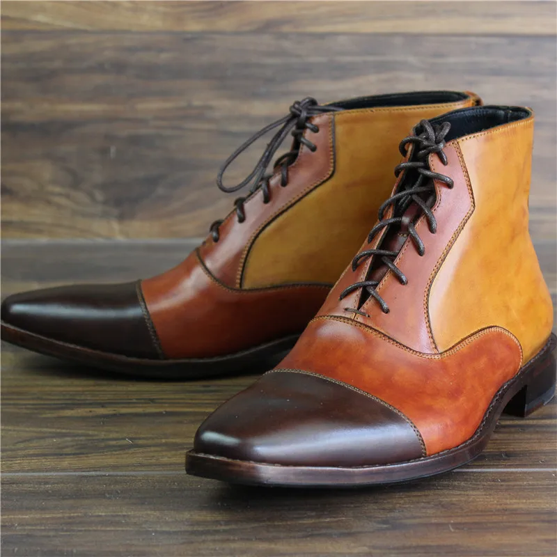 MALONEDE Bespoke Big Size Pure Hand Colored 100% Genuine Leather Sole Lace Up Short Boots With Goodyear Handcraft for Men | Обувь