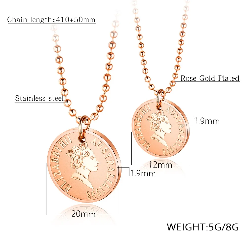 Stainless steel Coin Necklace Queen Elizabeth Rose Titanium lady short chain pendant Necklaces women Jewelry | Украшения и