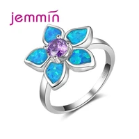 purple and blue fire opal flower ring fashion women lady best gift authentic 925 sterling silver jewelry anillos