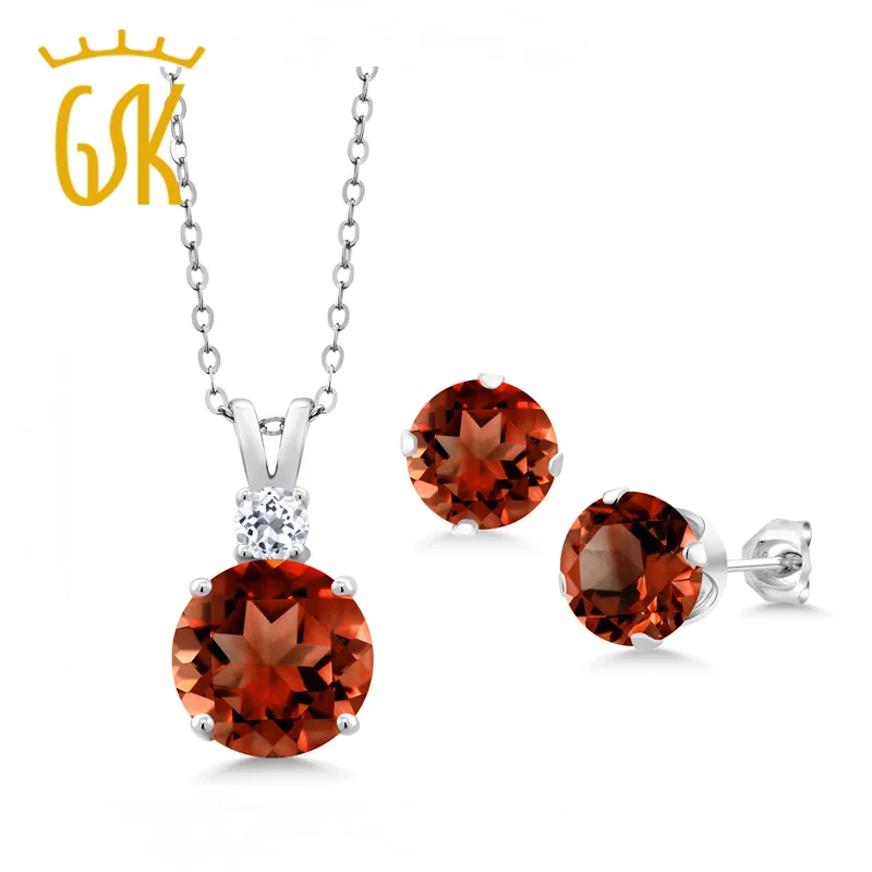 GemStoneKing 6 42 Ct Круглый Красный Гранат 925 пробы серебряные висячие серьги набор для
