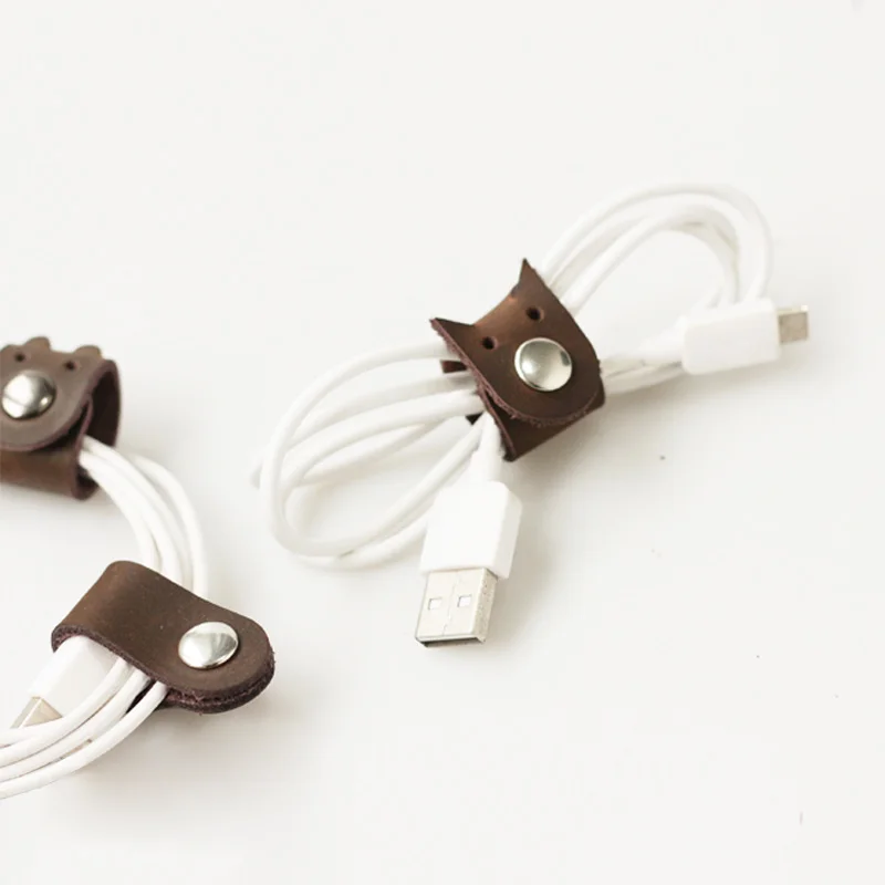 2 шт. кожаный кабельный зажим для намотки наушников USB Кабельный органайзер