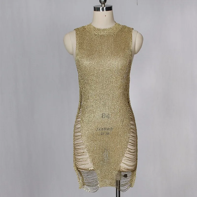 Женское Прозрачное платье MUXU Золотое блестящее с сеточкой модное облегающее