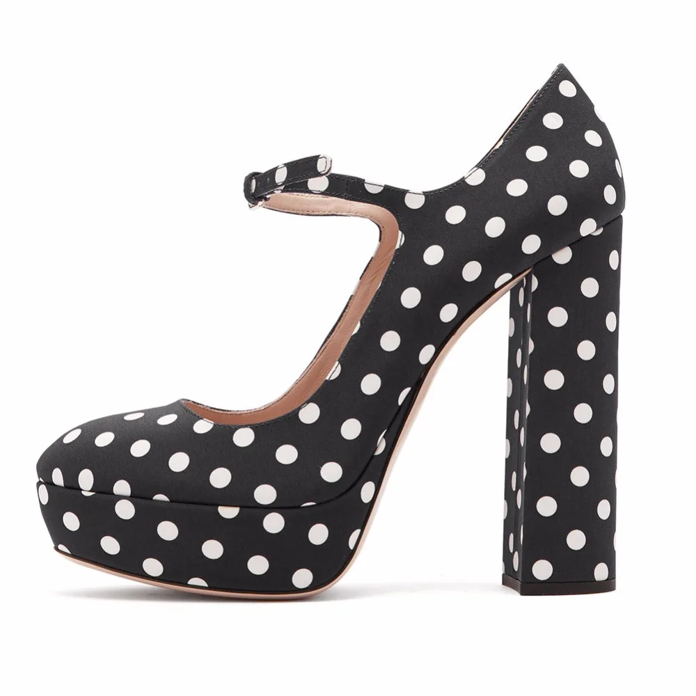 Chunky Heel Black Platform Pumps, Round Toe Mary Jane Purple Shoes, Super High Heel Polka Dot Spring/Fall Retro Pumps for Women image 5
