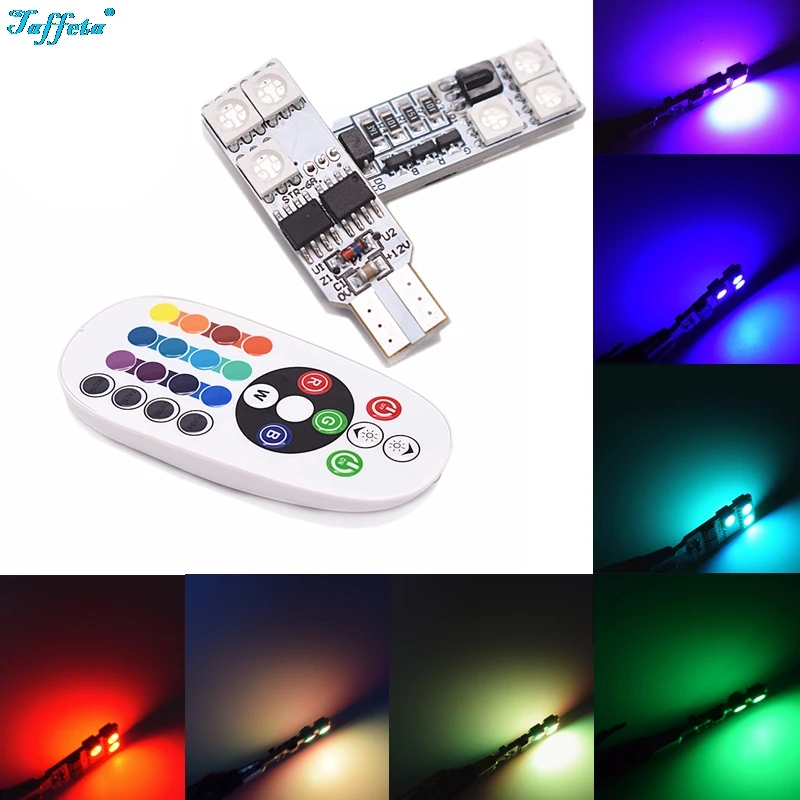 

1SET T10 W5W 5050 6 SMD Remote Control RGB Atmosphere Reading Wedge Light Interior Plate Dome Light Roof Ceiling Map Lighting