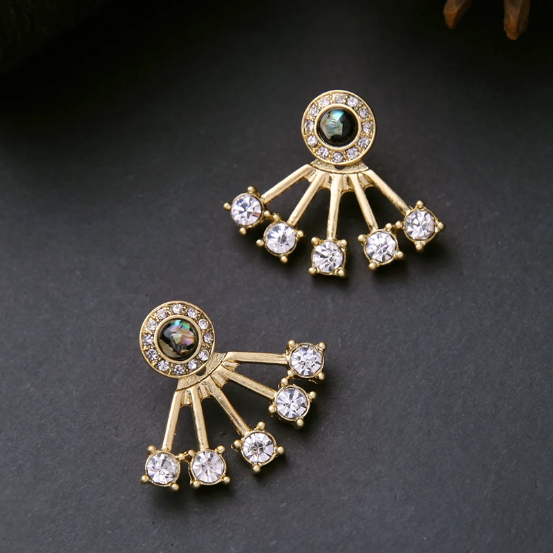 Модные серьги золотистого цвета в форме веера из циркониевой смолы съемные