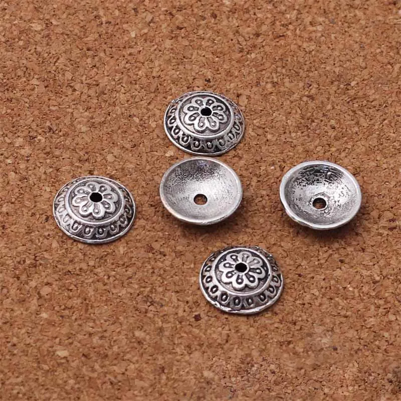 

30pcs/lot Tibetan Silver Round Dome Flower Bead Caps 14mm Handcraft Beads Receptacle Spacer DIY Jewelry Making Charm Tassel Caps