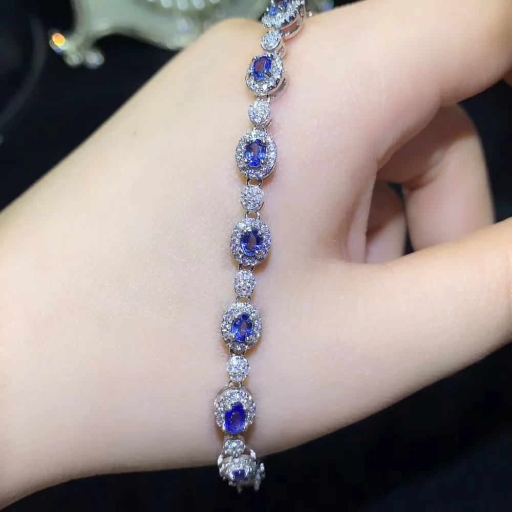 

natural blue sapphire gem Bracelet Natural gemstone bracelet S925 silver fashion grace round women party gift fine jewelry