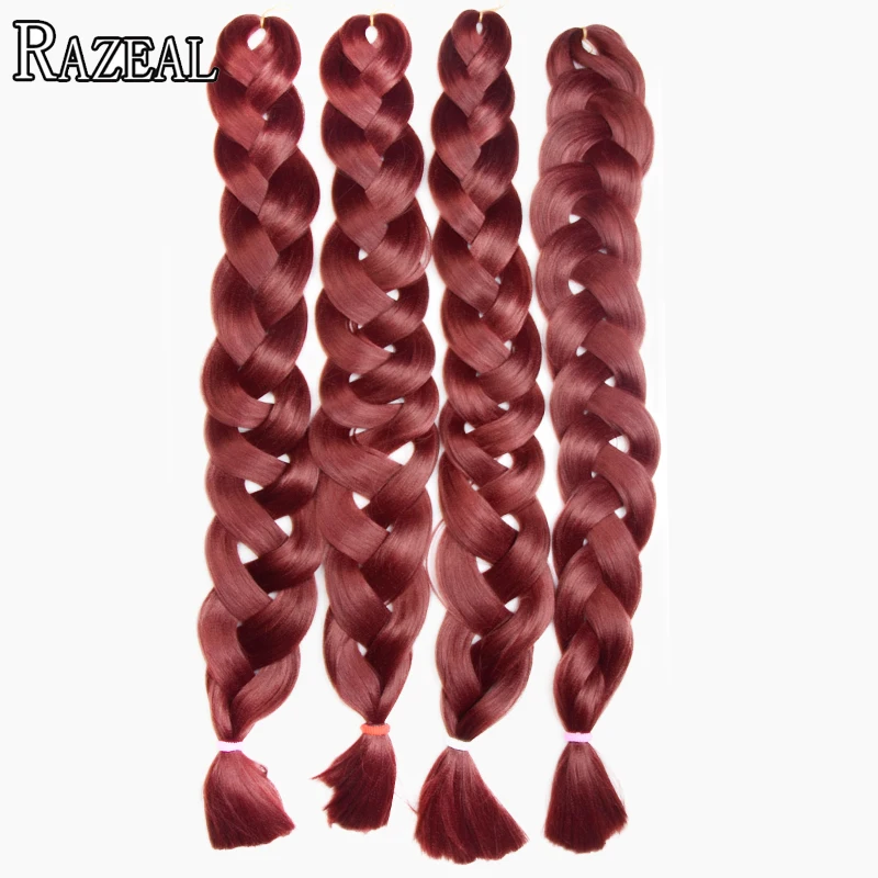 

Razeal 24Inch pure color 100g Synthetic Jumbo Braid African style long hair kanekalon Crochet Braiding Hair