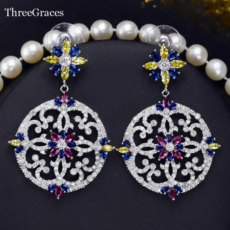 Женские винтажные серьги ThreeGraces круглые с кубическим цирконием цвета: желтый
