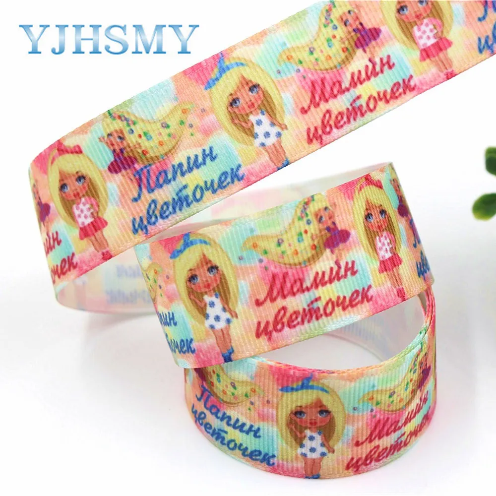 YJHSMY G-18616-494 1 &quot(25 мм) 10 ярдов мультфильм тепловой передачи печатных grosgrain ленты Лук
