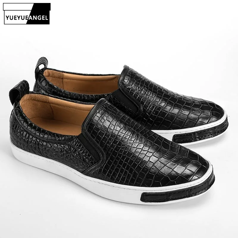 comprar Luxo Masculino Escritório Casual Couro De Crocodilo Sapatos De Corte Baixo Deslizamento Em Mocassins Apartamentos Moda Streetwear Tênis