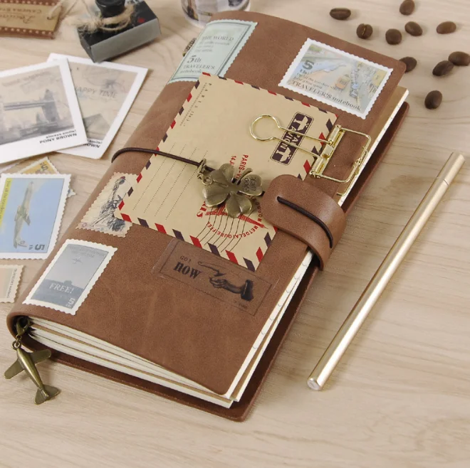 

1Pcs Creative Leather Traveler Notebook Planners Creative DIY Vintage Travel Journal Notepads A5 Sprial Recording Daily Memos