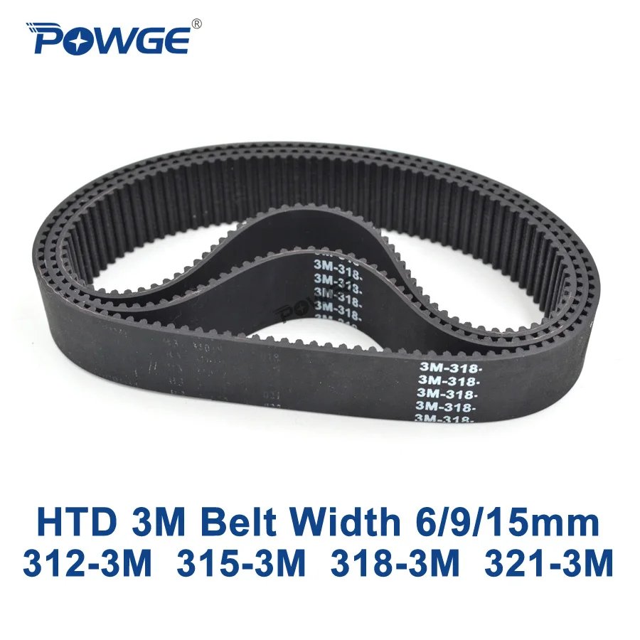 POWGE HTD 3M Зубчатый Ремень C = 312 315 318 321 ширина 6/9/15 мм зубцы 104 105 106 107 HTD3M синхронный 3 м