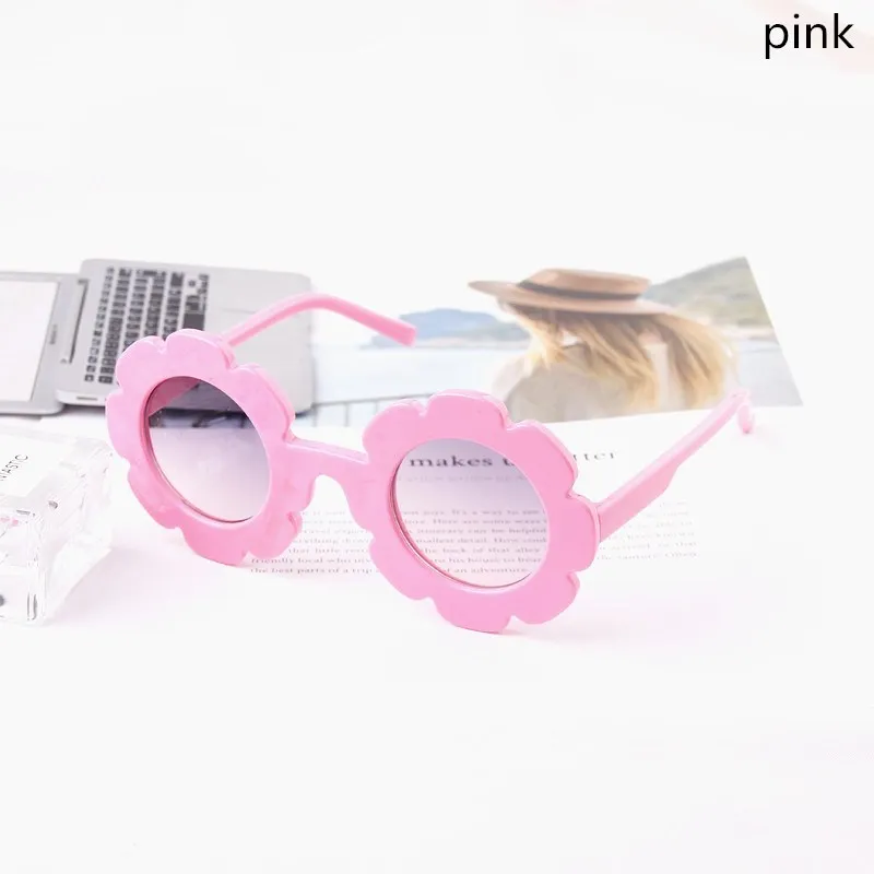 pink Детские солнцезащитные очки с цветами для мальчиков и девочек, круглые пластиковые солнцезащитные очки с защитой от уф400 лучей, милые детские солнцезащитные очки Gafas De Sol Muje - Цвет линз: pink