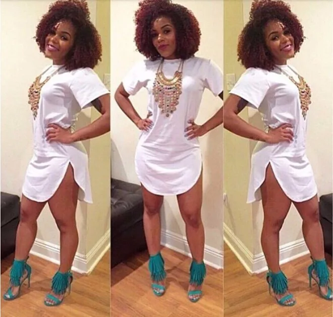 summer style Women white tshirt dress sexy bandage short beach cotton long tops tee night club party dresses vestidos robe | Женская