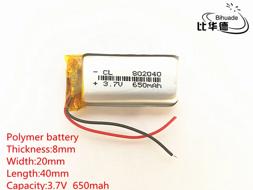 Полимерный аккумулятор 650 мАч 3 7 В 802040 умный дом литий-ионный для dvr GPS mp3 mp4