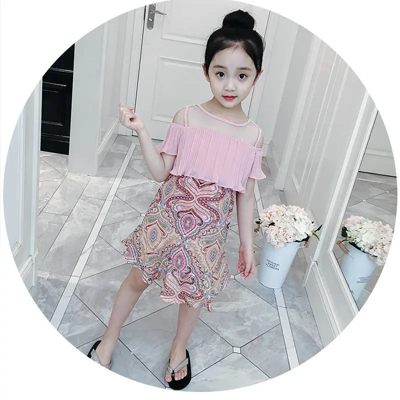 Для девочек летняя одежда 2018 новая Корейская версия Детская западный стиль