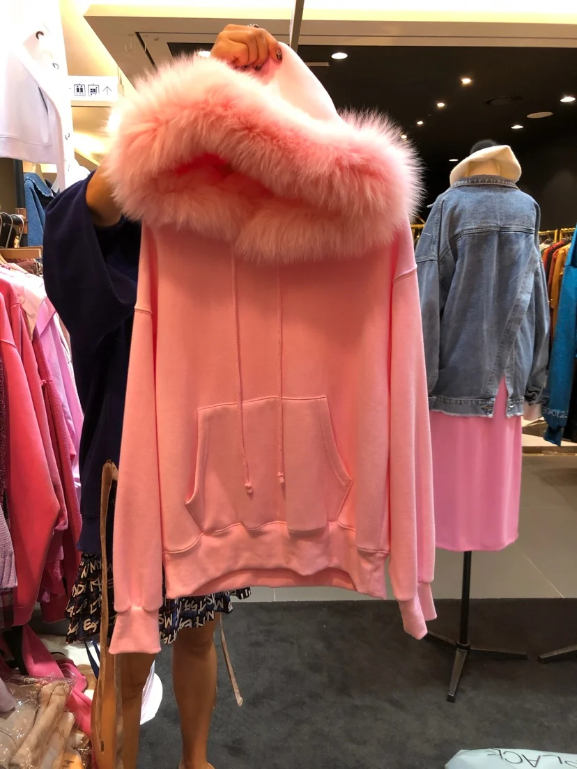 

Harajuku style Hoodie fur collar Sweatshirts Streetwear Fashion Long Sleeve Fleece tops Women Casual Patchwork Tops wq626
