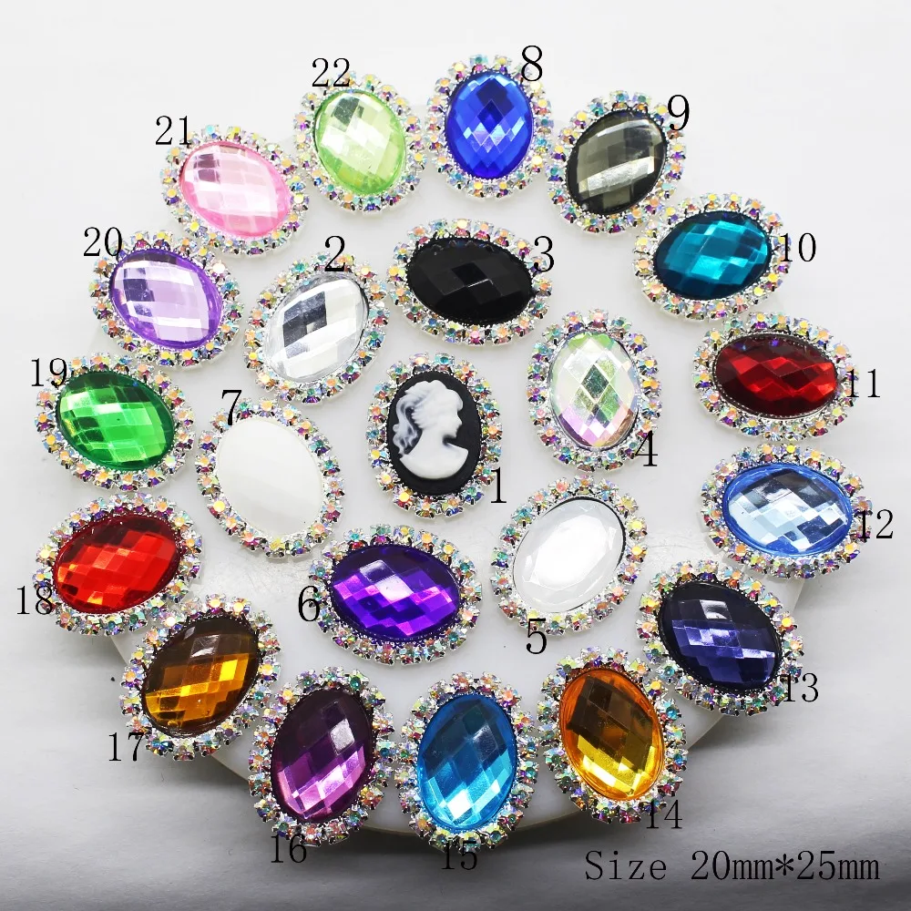 New 10pcs/Lot AB Rhinestones Mix Color Acrylic Oval Diamond Crystal Buttons Ribbon Wedding Invitation Card Decoration | Дом и сад