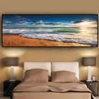 Настенная картина с изображением пейзажа, постеры и принты С закатом на пляже, натуральное золото, средиземноморский скандинавский стиль, для гостиной