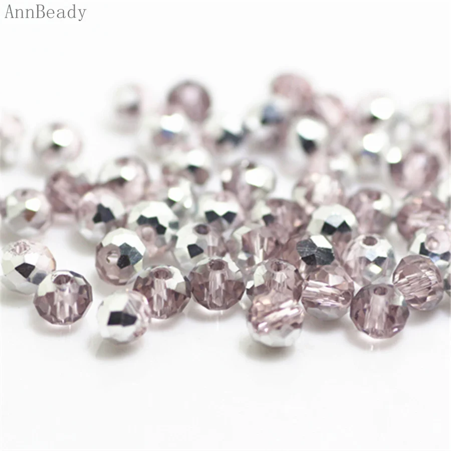 pink sliver AnnBeady, одноцветные коралловые Красные Бусины 3*4 мм, 145 шт, австрийские граненые Хрустальные стеклянные бусины, бусины для изготовления ювелирных изделий - Цвет: pink sliver
