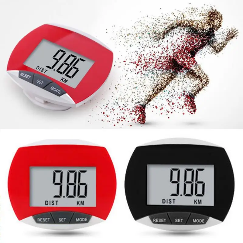 Спорт Фитнес Бег калорий шаги подсчет устройство ЖК-дисплей цифровой шаг Шагомер ходьбы калорий трекер расстояние бег ремень клип