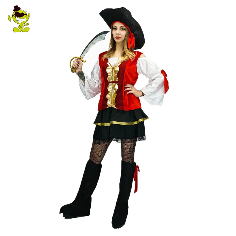 Женский и мужской костюм пирата на Хэллоуин вечерние костюмы красного