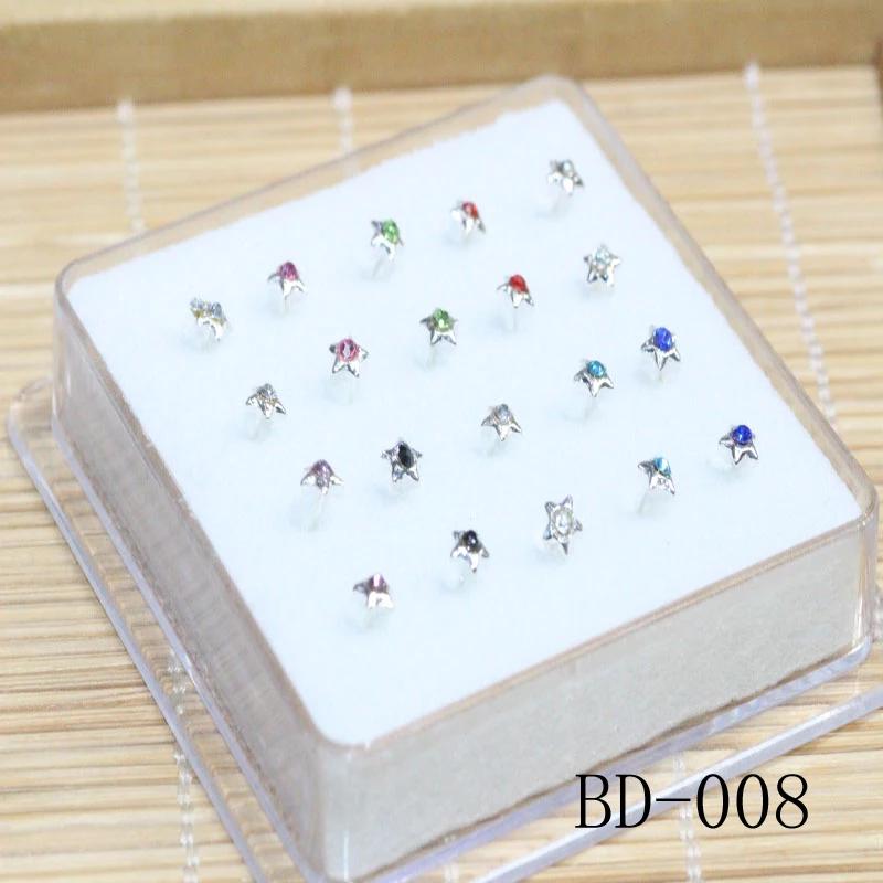 

20ps Fashion Silver Color Star Shape Colorful White Crystal Zircon Nose Stud Women Girls Septum Piercing Body Jewelry Bijoux