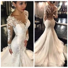 2021 Великолепное Кружевное Свадебное платье Русалка Дубай Африканское арабское с топом кожи миниатюрное с длинными рукавами тонкое платье невесты рыбий хвост