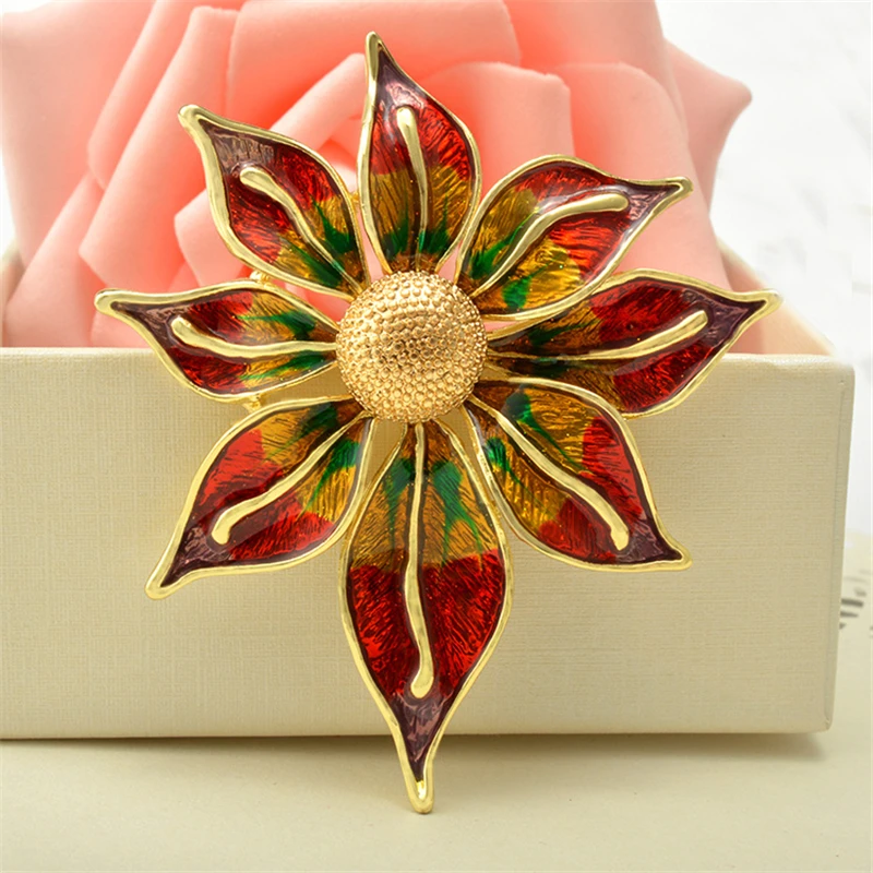 

Gold Large Brooches For Women Flower Brooch Coat Collar Broche Hijab Pins Plant New Brooch Metal Bouquet Bijoux Femme Drip oil