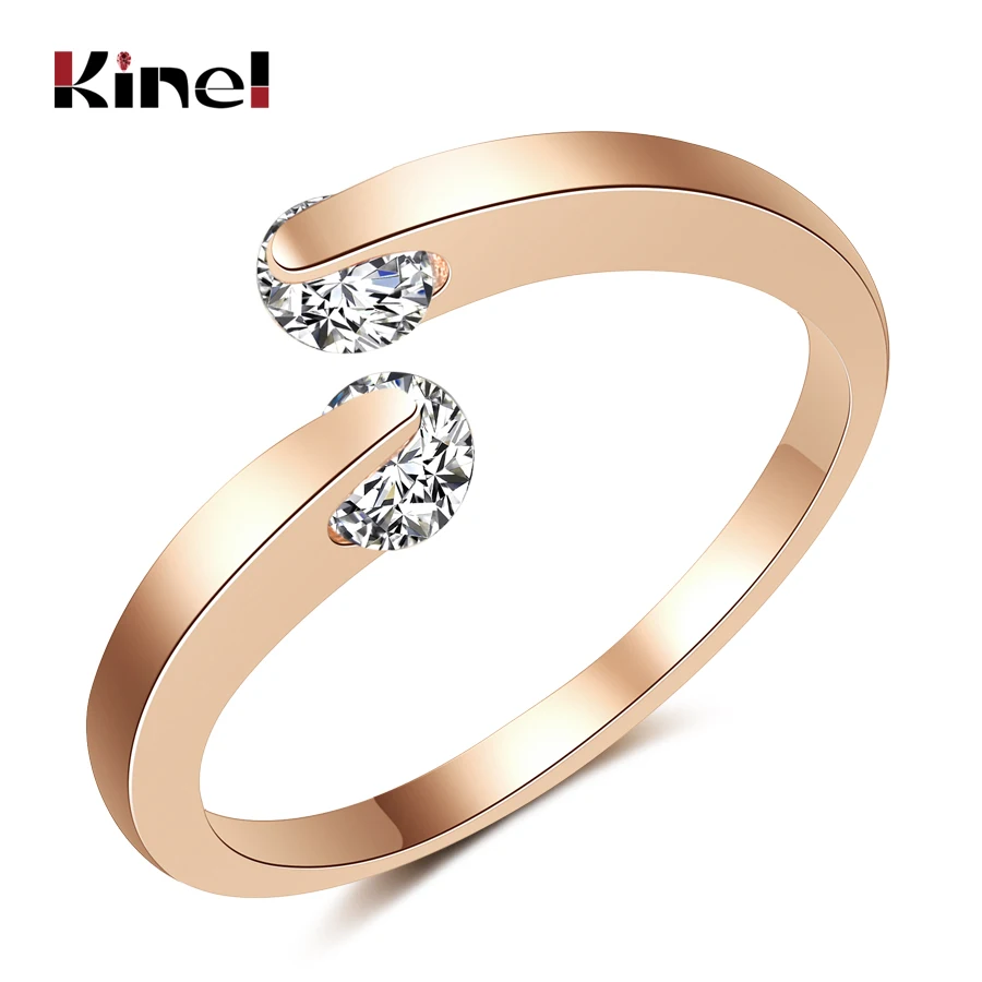 Kinel Горячее предложение 0.25ct Открытые Кольца двойной Круглый CZ Кристалл Камень натяжение установка розовое золото и серебро Цвет для девочек женщин кольцо вечности