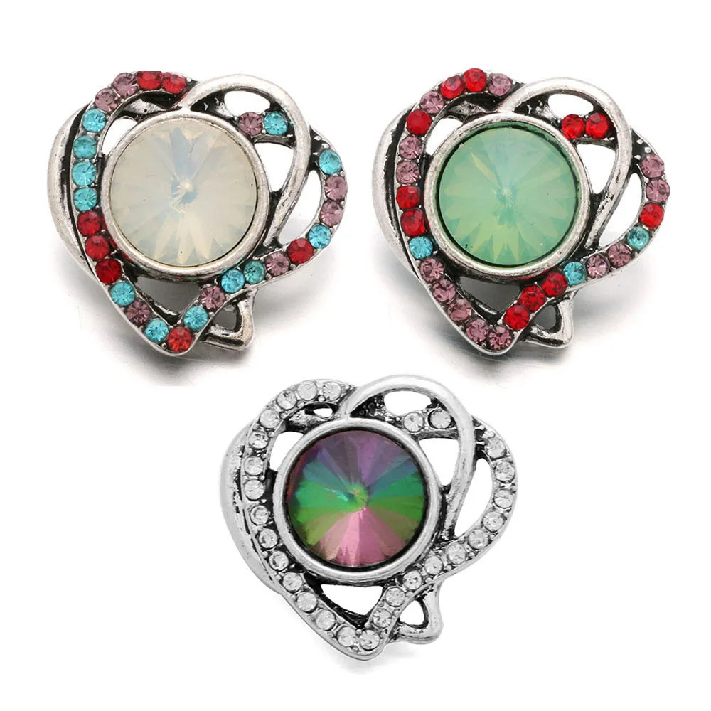 Модные Красочные Стразы красочные сердца 18 мм кнопки подходят для браслетов
