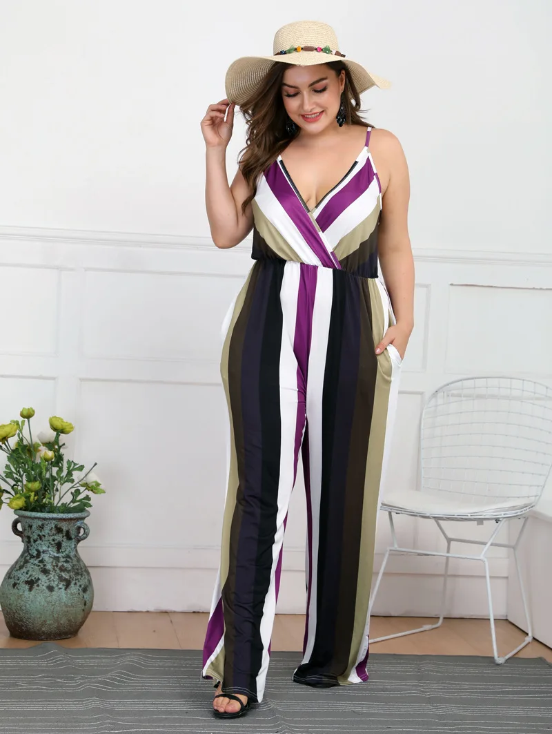 Комбинезон, большой размер 4XL XXXXL, полосатый комбинезон для женщин, Xxxl, больше размера d, летний женский комбинезон s Elegante моно Mujer Verano Combinaison