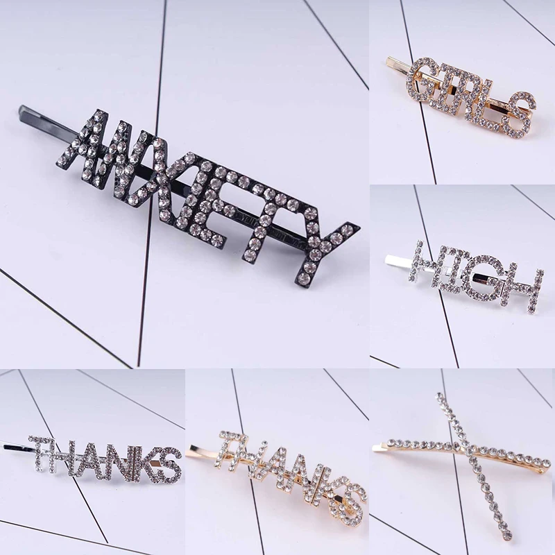 2019 Новая Горячая Распродажа 1PC Буквы Кристалл Розового Золота Серебристый Блестящий Крест Уникальные Ринестоны Заколки Для Волос Аксессуары.