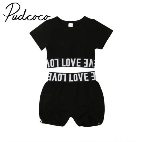 

Summer Baby Girl Kid Child Black Crop Tops T-shirt Short Pants Clothes Sunsuit Outfit Tracksuit 1-6y
