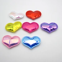 28pcslot 4 33cm reflective pu heart padded appliques for baby clip accessories diy kid patches and cake insert cards