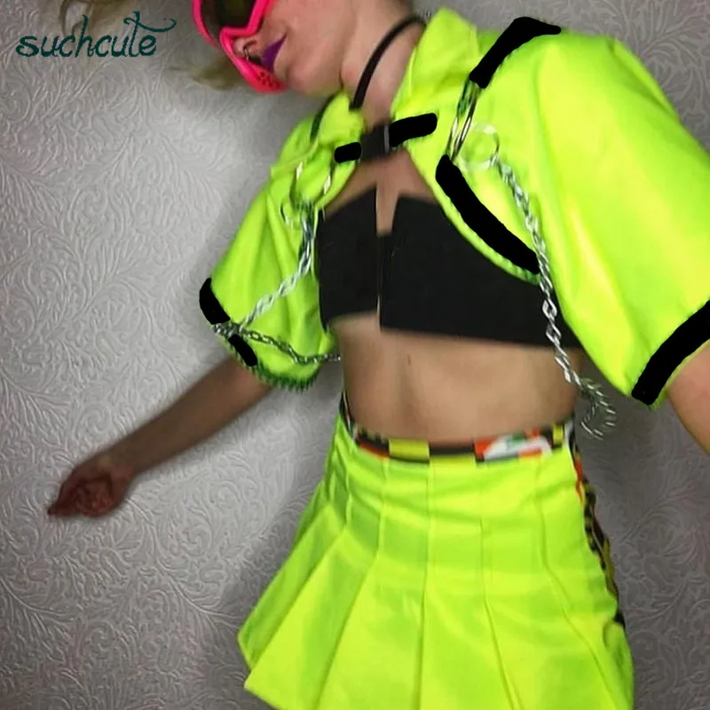 SUCHCUTE женская футболка с металлической цепочкой Лето 2019 уличная готика Харадзюку