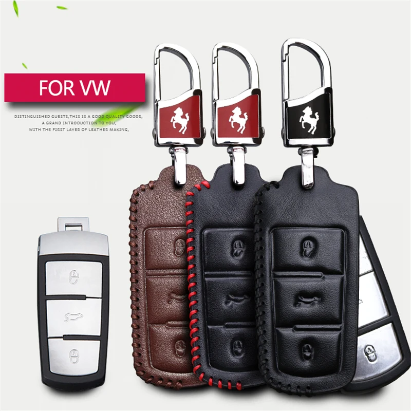 For VW Key Case Genuine Leather Car Cover Volkswagen Polo Golf 5 7 Passat B8 B7 Tiguan Touareg Ring Holder | Автомобили и
