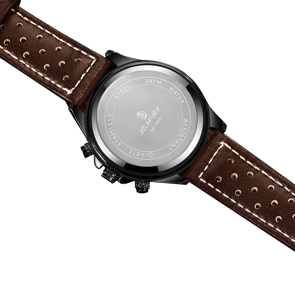 

SENORS Waterproof Men Business Formal Casual Sports Watch Leather Strap Quartz Watches Display relogio